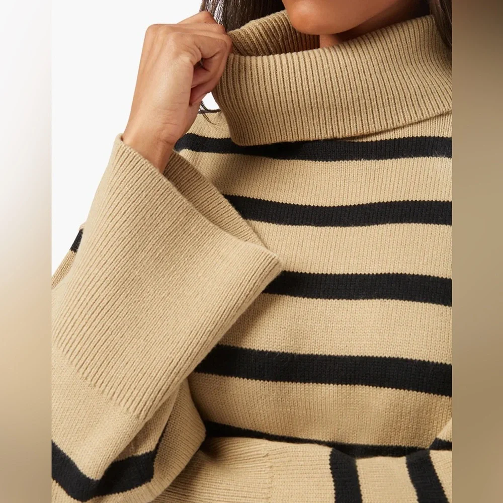 WEWOREWHAT Striped Turtleneck in Oat/Black - Picture 3 of 10